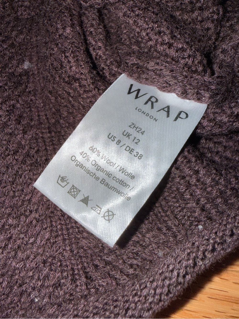 Wrap London Brown Wool Blend Textured Knit Sweater Fringe Detail Size US 8 - Picture 6 of 8